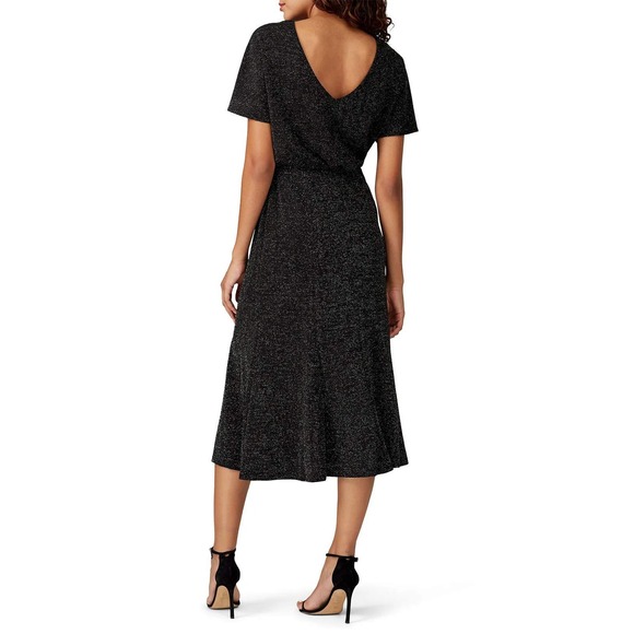 Donna Morgan Silver Metallic Knit Dress Flutter Sleeve V Neck Evening Formal - Picture 2 of 7